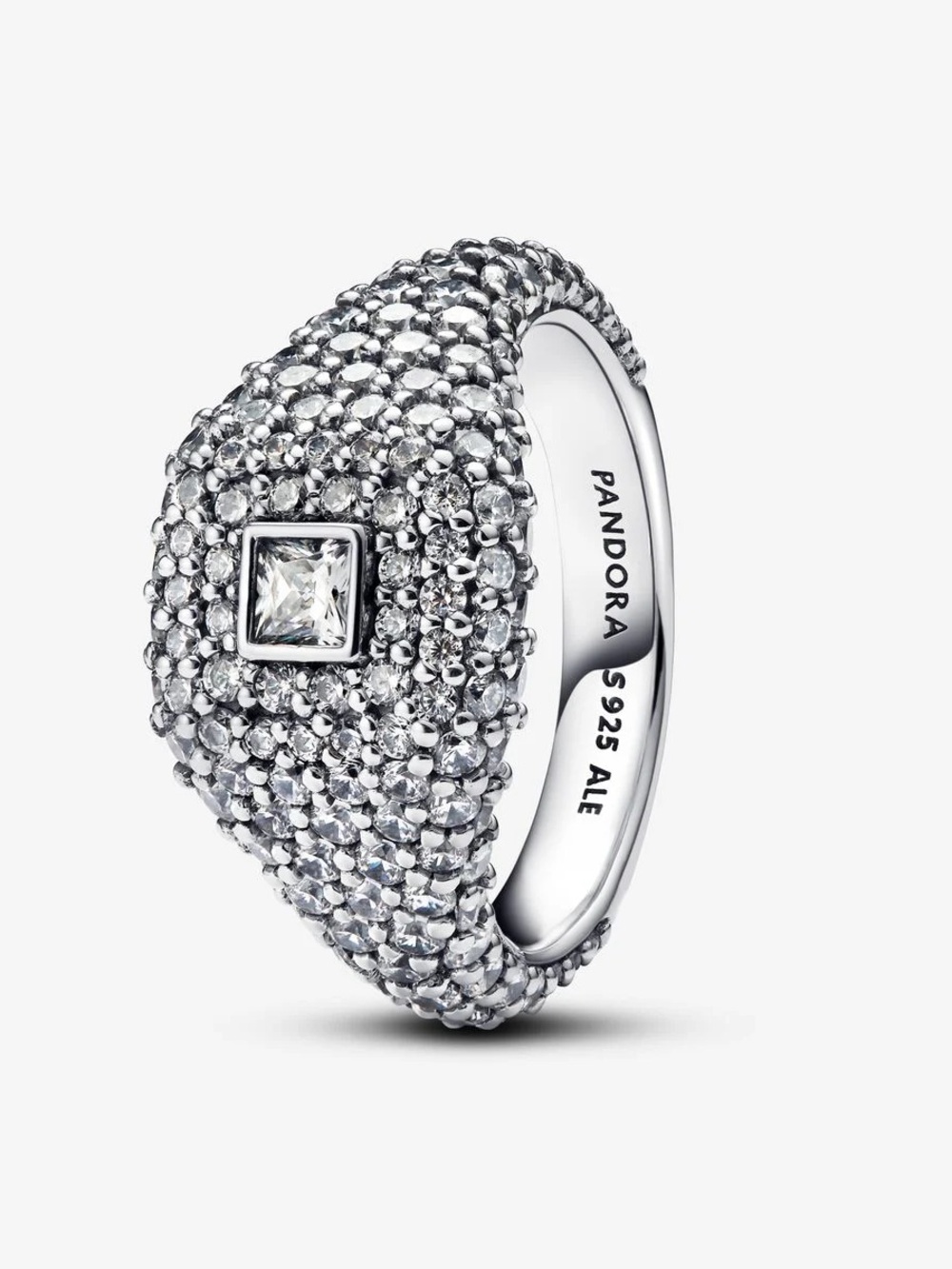 Pandora Silver Pavé Dome Ring with Square Clear Stone